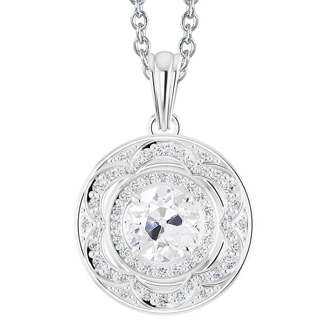 Weißgold Halo Natürliche Diamant Anhänger Rundschliff Alter Bergmann 3,50 Karat