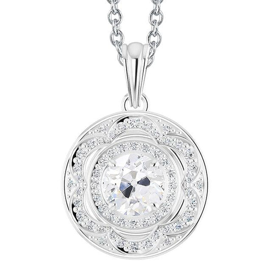Weißgold Halo Natürliche Diamant Anhänger Rundschliff Alter Bergmann 3,50 Karat