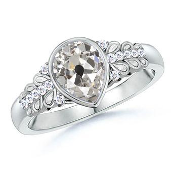 Weißgold Jubiläumsring Altschliff Echt Birnendiamant 1,50 Karat Blattstil - harrychadent.ch
