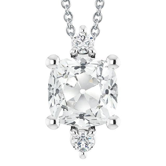 Weißgold Kissen Alter Bergmann Echt Diamant Anhänger Halskette 3 Steine 6 Karat
