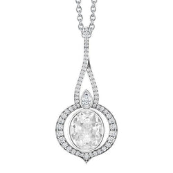 Weißgold Natürliche Diamant Anhänger Oval Old Cut Lünette Set 3,50 Karat