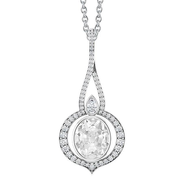 Weißgold Natürliche Diamant Anhänger Oval Old Cut Lünette Set 3,50 Karat