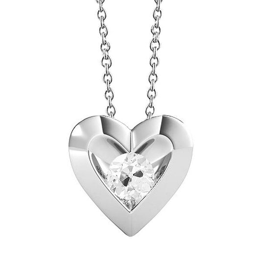 Weißgold Natürlich Diamant-Herz-Anhänger mit Kette rund im Altschliff 1 Karat - harrychadent.ch