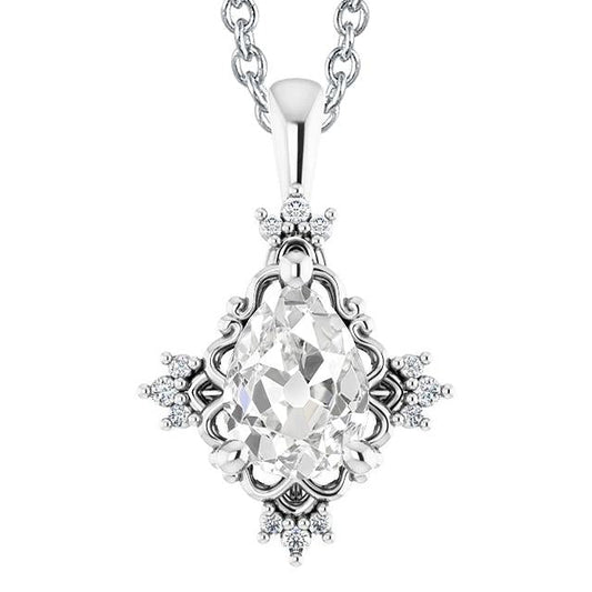 Weißgold Naturliche Diamant Anhänger Birne Alter Bergmann 3,50 Karat Krappenfassung