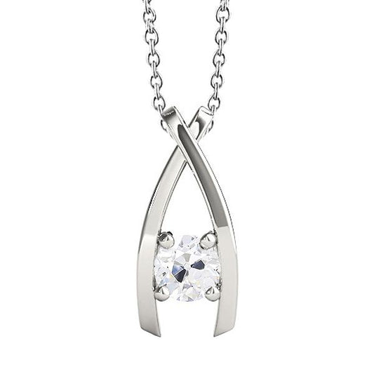 Weißgold Natürliche Diamant Anhänger Krappen Set Rund Alter Bergmann V-Form 1 Karat