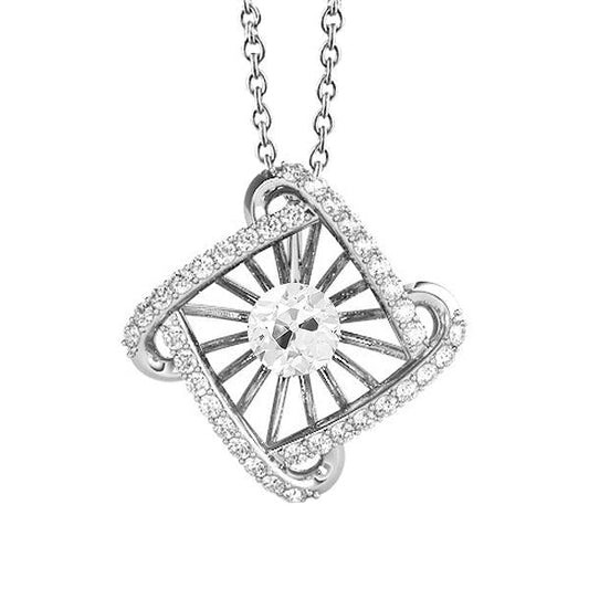 Weißgold Quadratischer Echt Diamant Anhänger & Kette Rund Alter Bergmann 2,50 Karat