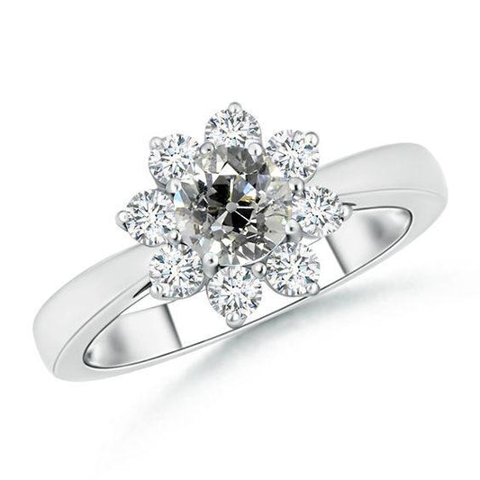 Weißgold Runder alter Bergmann Echt Diamantring 3 Karat Blumenstil - harrychadent.ch