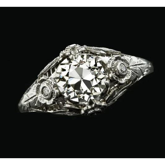 Wie Edwardianischer Schmuck Vintage-Stil Ring Rund Old Miner Echt Diamond
