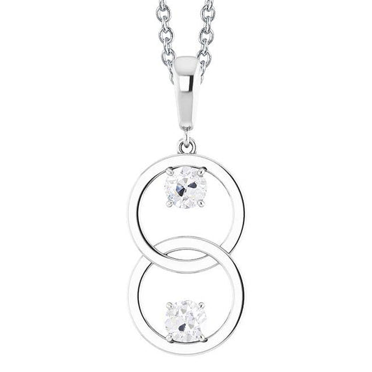 Zwei Steine Alter Minenschliff Natürliche Diamant Anhänger 1 Karat Weißgold 14K