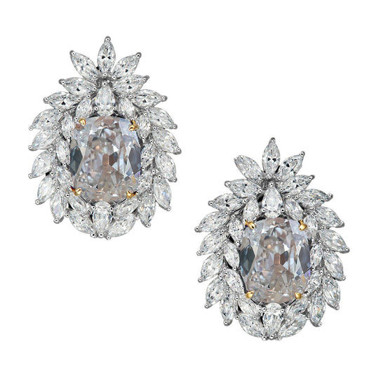 Zweifarbige Marquise-Birnen- Und Kissen-Altschliff Natürlich Diamant-Ohrstecker 12 Karat - harrychadent.ch