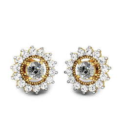 Zweifarbiger Halo Natürlich Diamant-Ohrstecker 5 Karat Alt Geschnittener Seilblumen-Stil