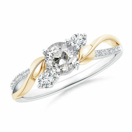 Zweifarbiger Natürlich Diamantring 1,60 Karat rund im alten Minenschliff Blattstil - harrychadent.ch