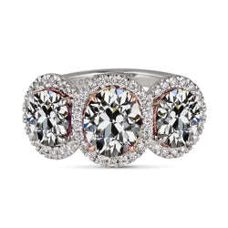 Zweifarbiger Ovaler Alt-Minenschliff Echt Diamant-Halo-Ring-Zinken-Set 11 Karat