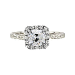 alter Bergmann Kissen Halo Echt Diamantring 1,75 Karat Pave Set Schmuck