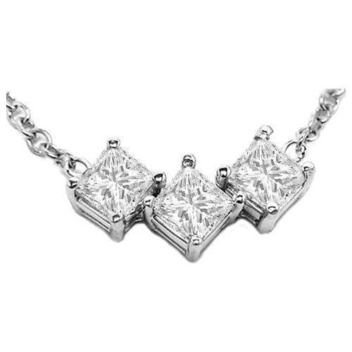 1,5 ct krappenset princess diamant three stone halsketten-anhänger