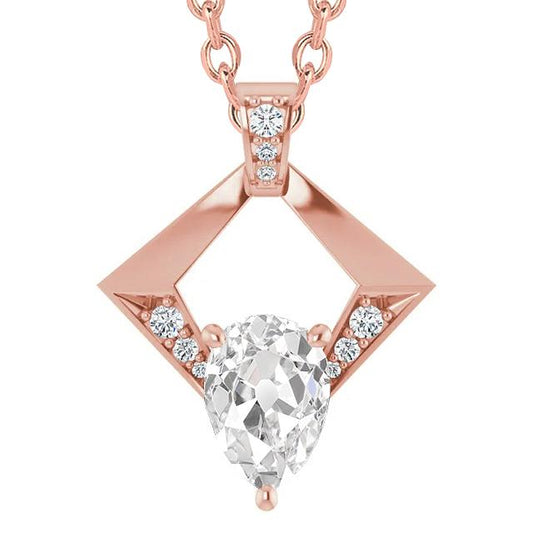 3,50 Karat Roségold Rund & Birne Altschliff Diamant Anhänger Schmuck 14K - harrychadent.ch