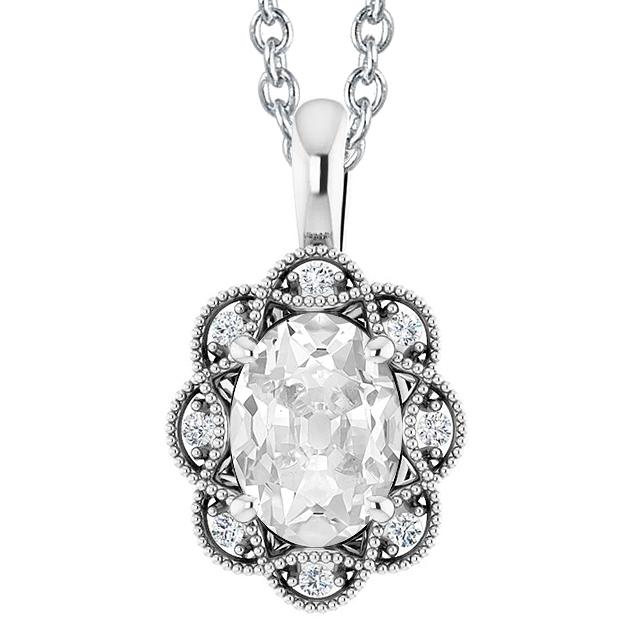 Antiker Stil Diamant Anhänger Rutsche Oval alter Bergmann 5 Ct. Blumenstil - harrychadent.ch