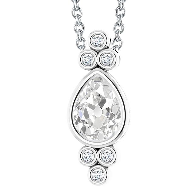 Damen Diamant Anhänger Lünette Set Birne Old Cut 3,50 Karat Schiebekette - harrychadent.ch