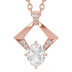 Damen Diamant Anhänger Rose Gold Rund & Oval alter Bergmann Halskette 4 Ct