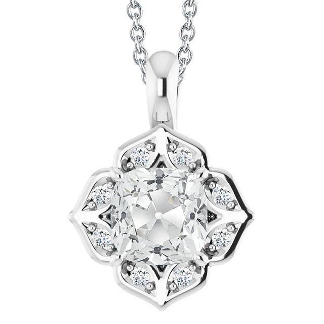 Flower Style Slide Diamant Anhänger Kissen Old Cut Halskette 6 Cts - harrychadent.ch
