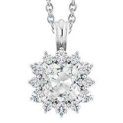 Halo Kissen Altschliff Diamant Anhänger Slide 7 Karat Sunburst Style