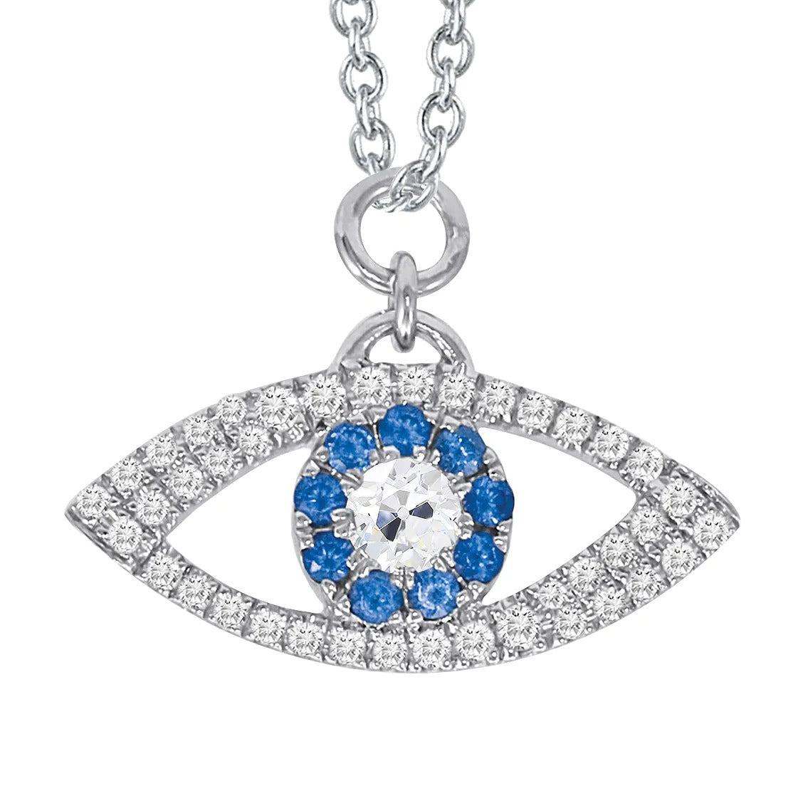 Halo Runder Diamant Blauer Saphir-Augen-Anhänger Altschliff 5 Karat