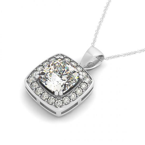 Kissen-Diamant-Anhänger-Halskette ohne Kette 2 Karat 14K Weißgold