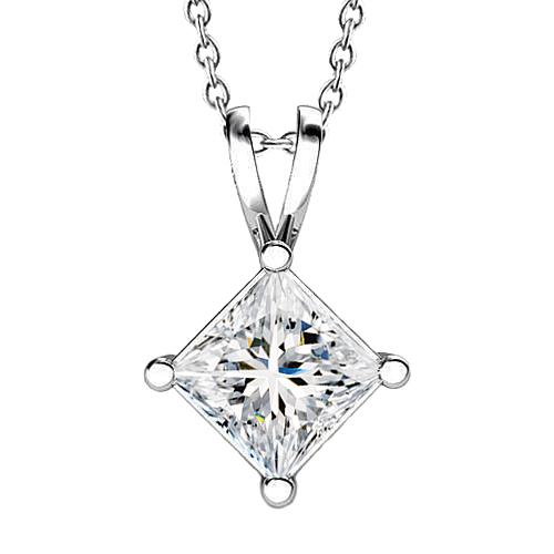 Natürlicher Diamant-Halskettenanhänger im Prinzessinnenschliff 2 Karat Weißgold 14 Karat