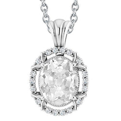Ovaler alter Bergmann & runder Diamantanhänger 7 Karat Gleitkette Milgrain