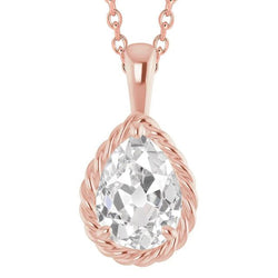 Pear Old Mine Diamant Slide Anhänger mit Kette 3 Karat Roségold 14K