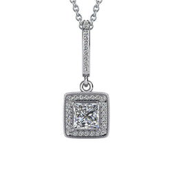 Princess Cut Diamant Drop Anhänger Halskette 4,34 Karat Weißgold 14K