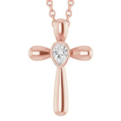 Rose Gold Kreuz Diamant Anhänger Slide Lünette Set Birne alter Bergmann 1 Karat