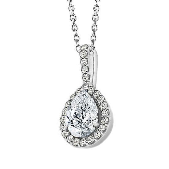 Runde & Birnen-Diamant-Anhänger-Halskette ohne Kette 1,75 Karat WG 14K