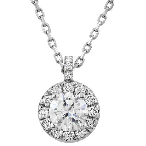 Runden DiamantHalo Necklace Pendant With Chain 1.60 Carat WG 14K