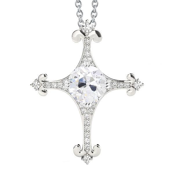 Runder alter Bergmann Kreuz Diamant Anhänger 2,50 Karat mit Kette - harrychadent.ch