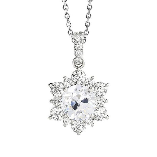 Runder Altschliff Halo Damen-Diamant-Anhänger Blumenstil 3 Karat Zinken-Set - harrychadent.ch