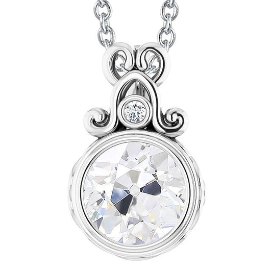 Runder Diamant Anhänger Lünette Set alter Bergmann 4 Karat Weißgold 14K - harrychadent.ch