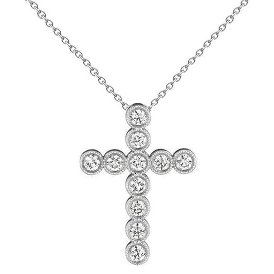 Runder Diamant Kreuz Anhänger Milgrain Halskette 4 Karat WG 14K