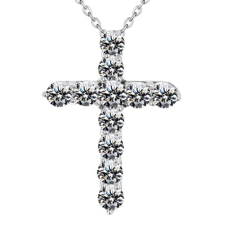 Runder Diamant-Kreuz-Diamant-Anhänger mit Kette 5,75 Karat Weißgold - harrychadent.ch