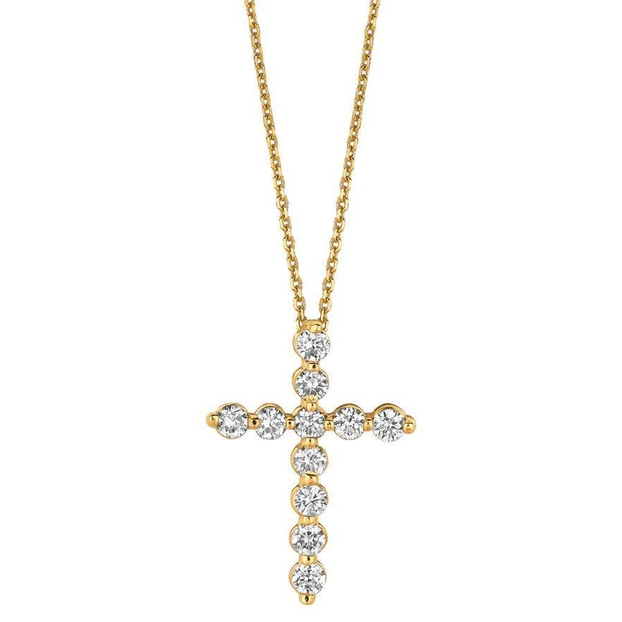 Runder Diamant-Kreuz-Halsketten-Anhänger 1,10 Karat Gelbgold 14K