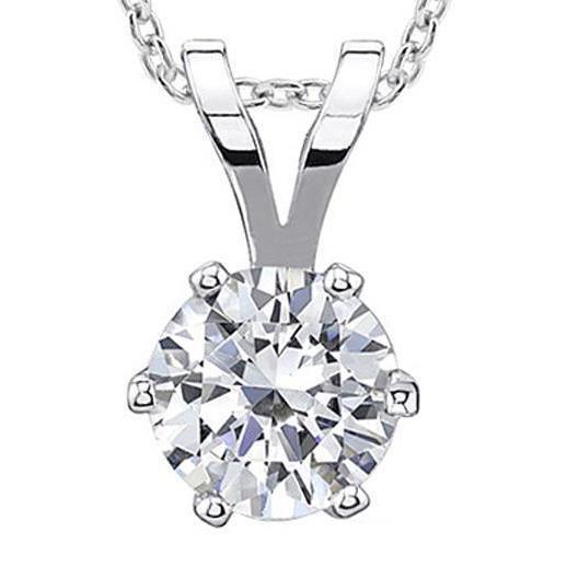 Sechs Zinken Set Solitär Diamant Halskette Anhänger 1,50 Karat WG 14K