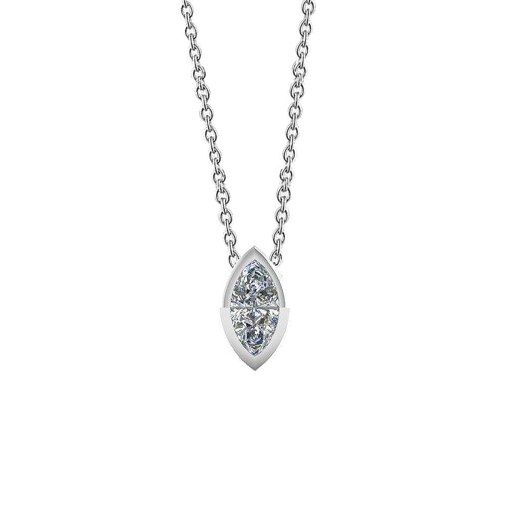 Solitär-Halskette mit Diamanten im Marquise-Schliff 1 Karat WG 14K