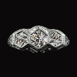 14K Gold 3 Steine Ring Runder Altschliff Diamant Antik Stil 3,50 Karat