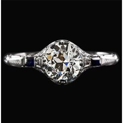 3 Art Deco aus Stein Schmuck Neuer Diamant im Altschliff & Blauer Saphir-Ring