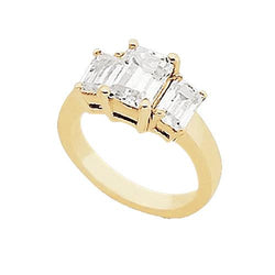 3 Karat Smaragd-Diamant-Drei-Steine-Ring Gelbgold 14K