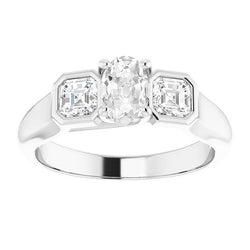 3-Stein-Ring Radiant & Oval Old Cut Diamant Krappen-Lünette Set 4 Karat