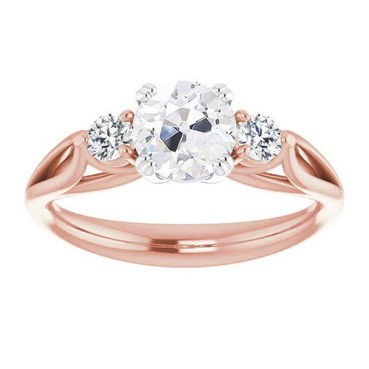 3-Stein-Ring runder alter Minenschliff-Diamant-Doppelstift-Set 3,50 Karat - harrychadent.ch