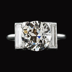 3 Steine Baguette & Runder alter Bergmann Diamantring 3,50 Karat 14K Gold