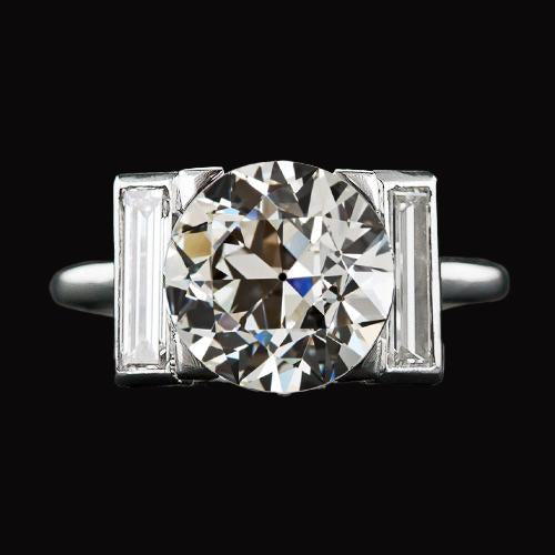 3 Steine Baguette & Runder alter Bergmann Diamantring 3,50 Karat 14K Gold - harrychadent.ch