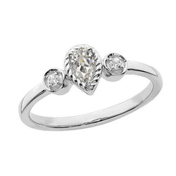 3 Steine Birne Altschliff Diamant Ring Seil Zinken Lünette Set 1,50 Karat